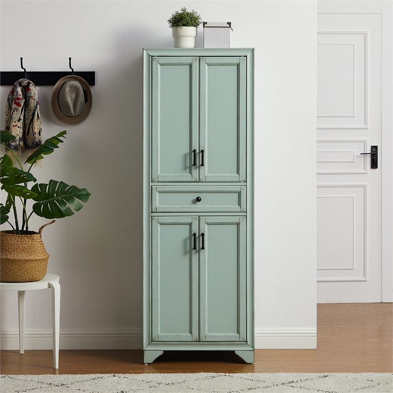 Crosley Furniture Tara Kitchen Storage Pantry in Distressed Seafoam Blue