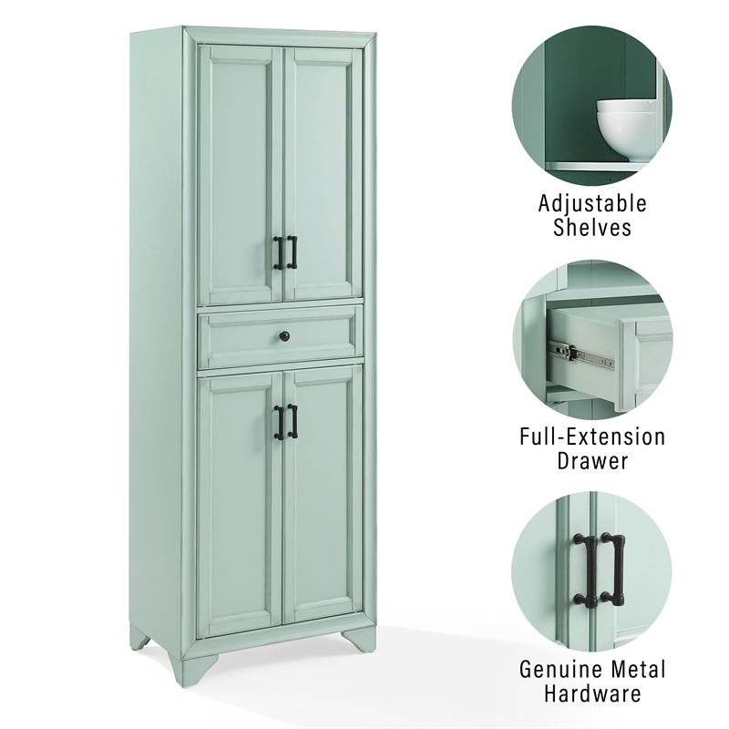 Crosley Furniture Tara Kitchen Storage Pantry in Distressed Seafoam Blue
