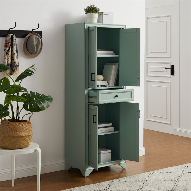 Crosley Furniture Tara Kitchen Storage Pantry in Distressed Seafoam Blue