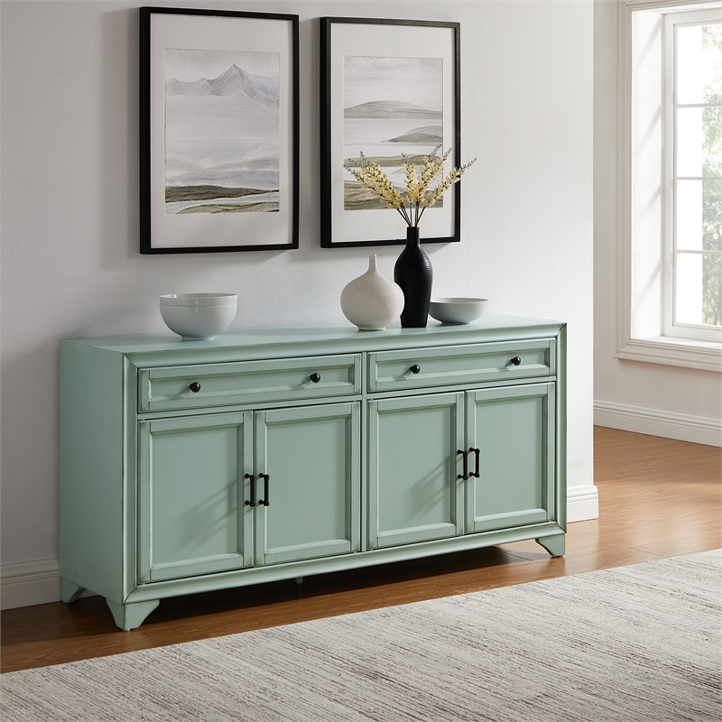 Crosley Furniture Tara Sideboard in Distressed Seafoam Blue