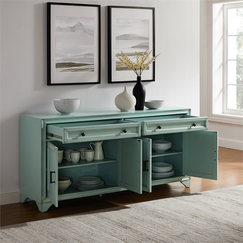 Crosley Furniture Tara Sideboard in Distressed Seafoam Blue