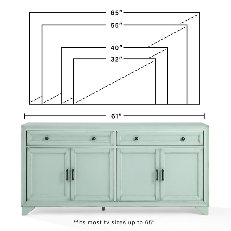 Crosley Furniture Tara Sideboard in Distressed Seafoam Blue