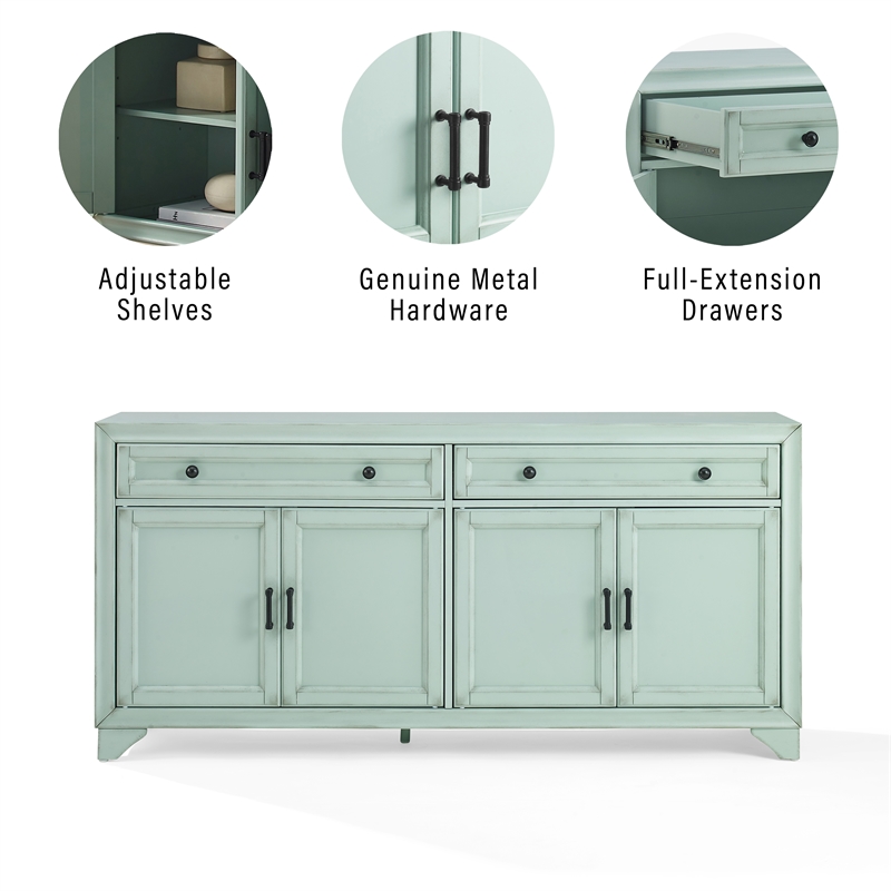 Crosley Furniture Tara Sideboard in Distressed Seafoam Blue