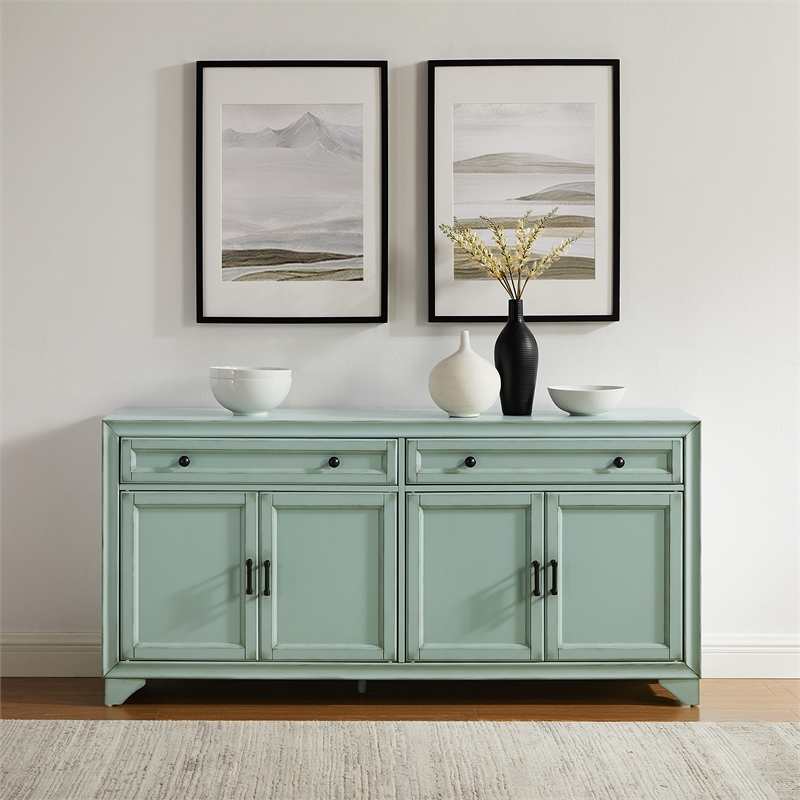 Crosley Furniture Tara Sideboard in Distressed Seafoam Blue