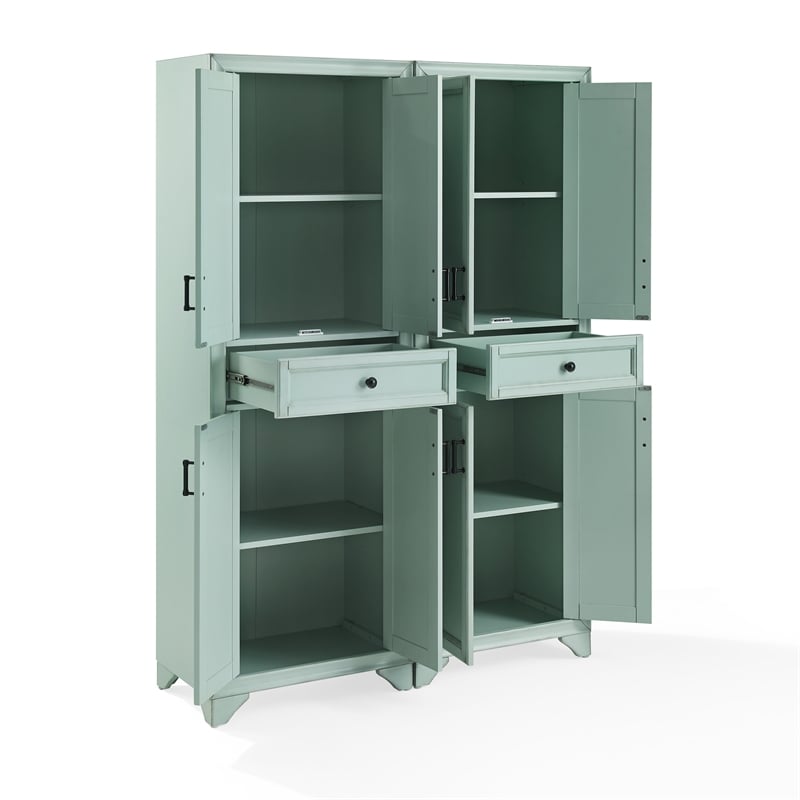 Crosley Furniture Tara 2Pc Kitchen Storage Pantry Set in Distressed Seafoam Blue