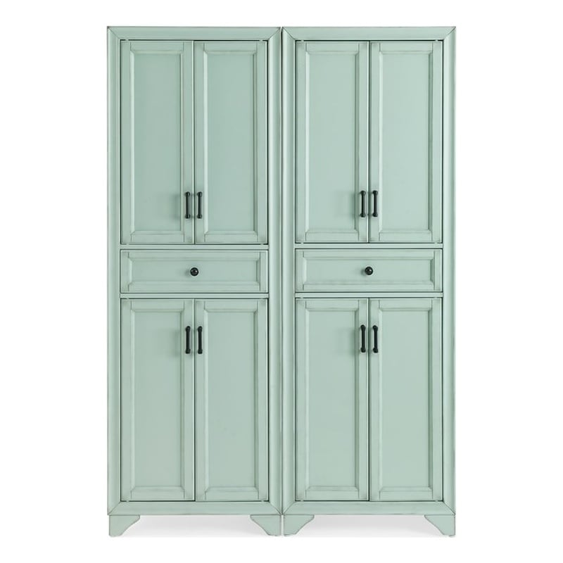 Crosley Furniture Tara 2Pc Kitchen Storage Pantry Set in Distressed Seafoam Blue