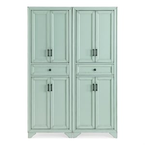 Crosley Furniture Tara 2Pc Kitchen Storage Pantry Set in Distressed Seafoam Blue