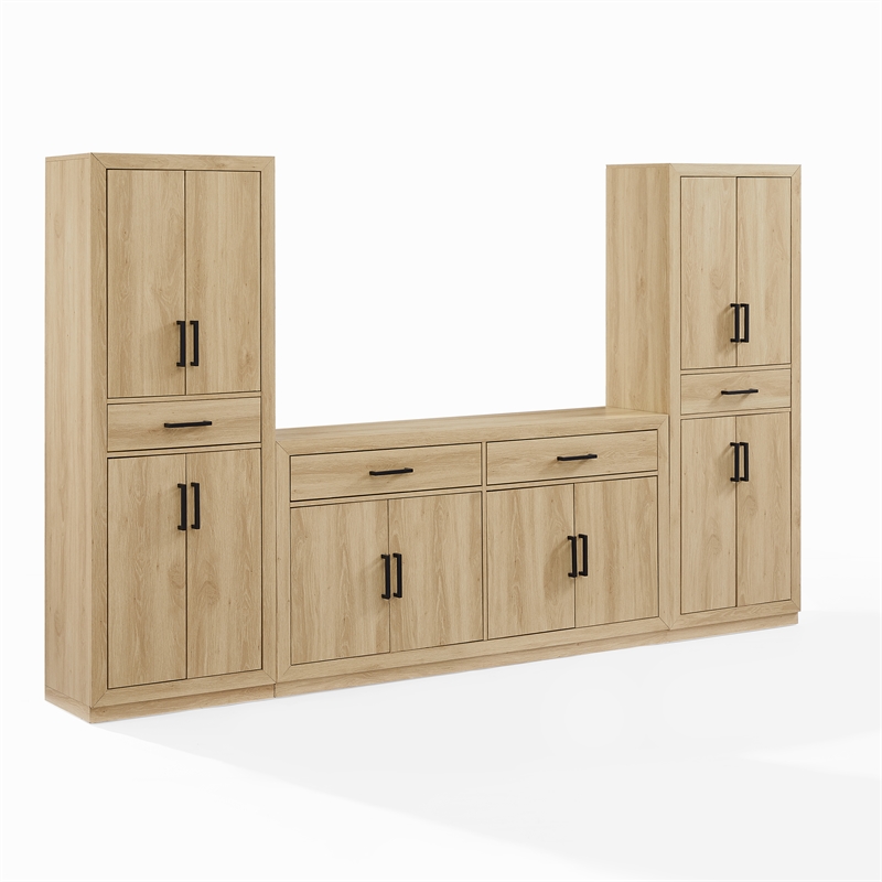 Crosley Furniture Isla 3-Piece Sideboard And Pantry Set in Ash
