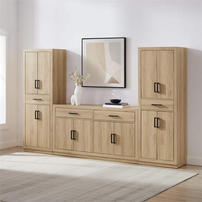 Crosley Furniture Isla 3-Piece Sideboard And Pantry Set in Ash