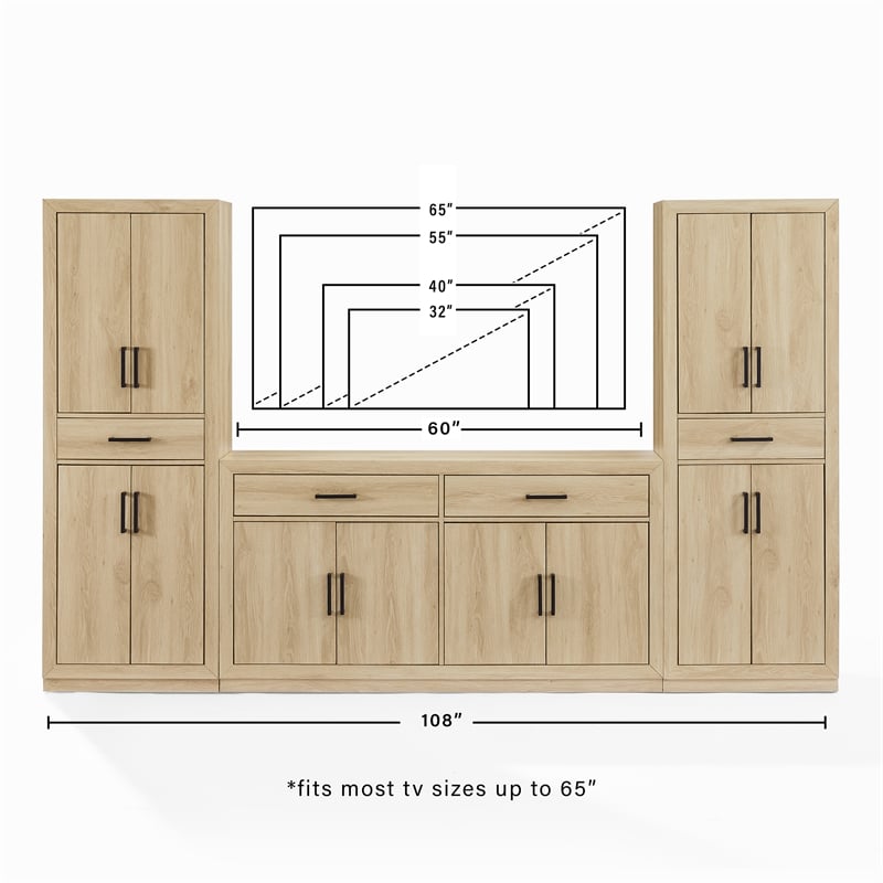 Crosley Furniture Isla 3-Piece Sideboard And Pantry Set in Ash