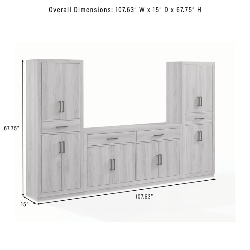 Crosley Furniture Isla 3-Piece Sideboard And Pantry Set in Ash