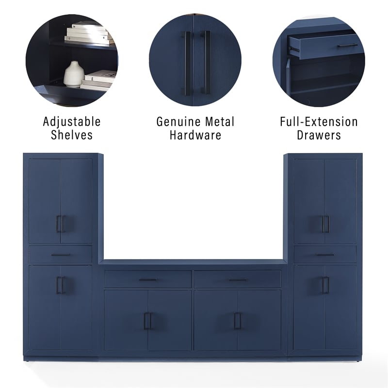 Crosley Furniture Isla 3-Piece Sideboard And Pantry Set in Navy