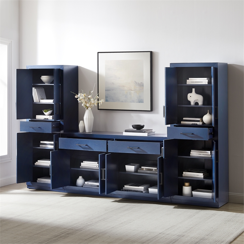 Crosley Furniture Isla 3-Piece Sideboard And Pantry Set in Navy