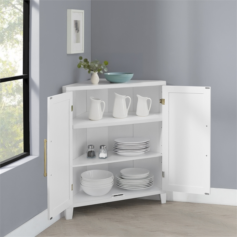 Crosley Furniture Roarke Stackable Corner Kitchen Storage Pantry in White