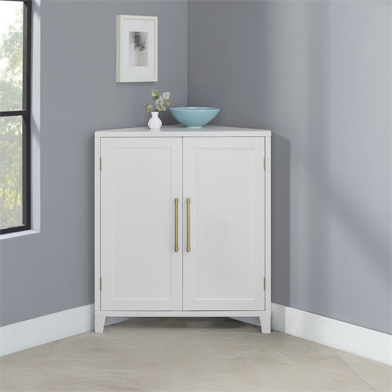 Crosley Furniture Roarke Stackable Corner Kitchen Storage Pantry in White