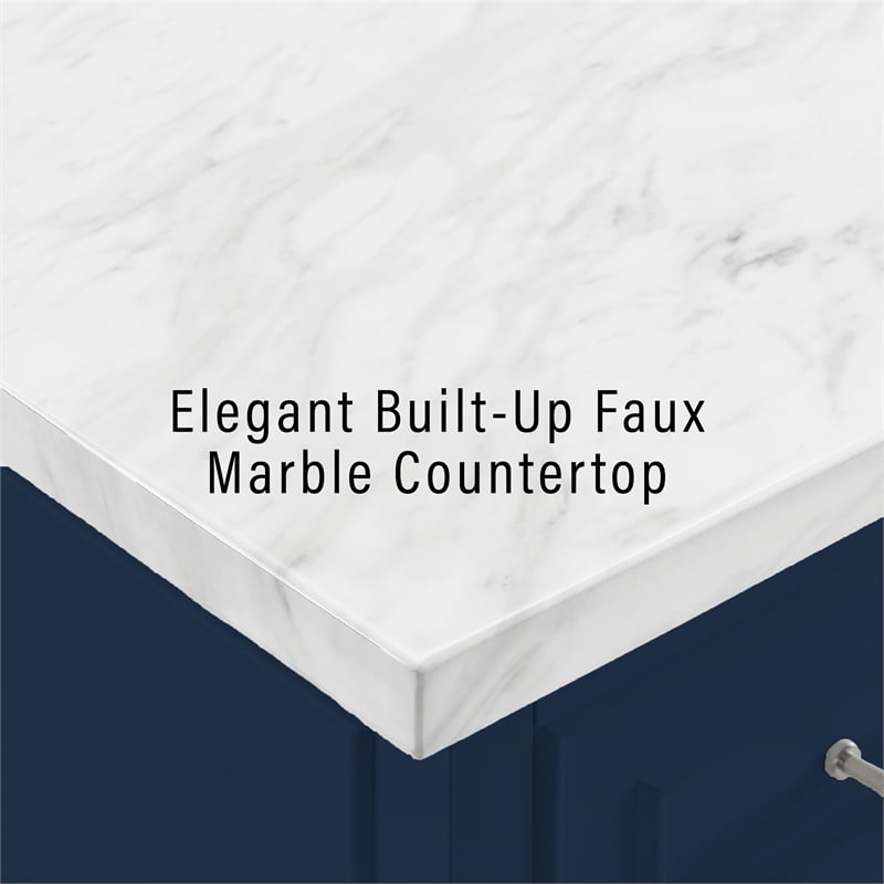 Crosley Furniture Cutler Faux Marble Top Kitchen Island in Navy/White Marble