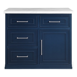 Crosley Furniture Cutler Faux Marble Top Kitchen Island in Navy/White Marble