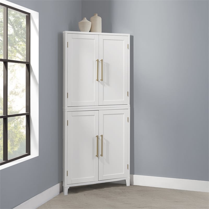 Crosley Furniture Roarke Corner Kitchen Storage Pantry Cabinet in White