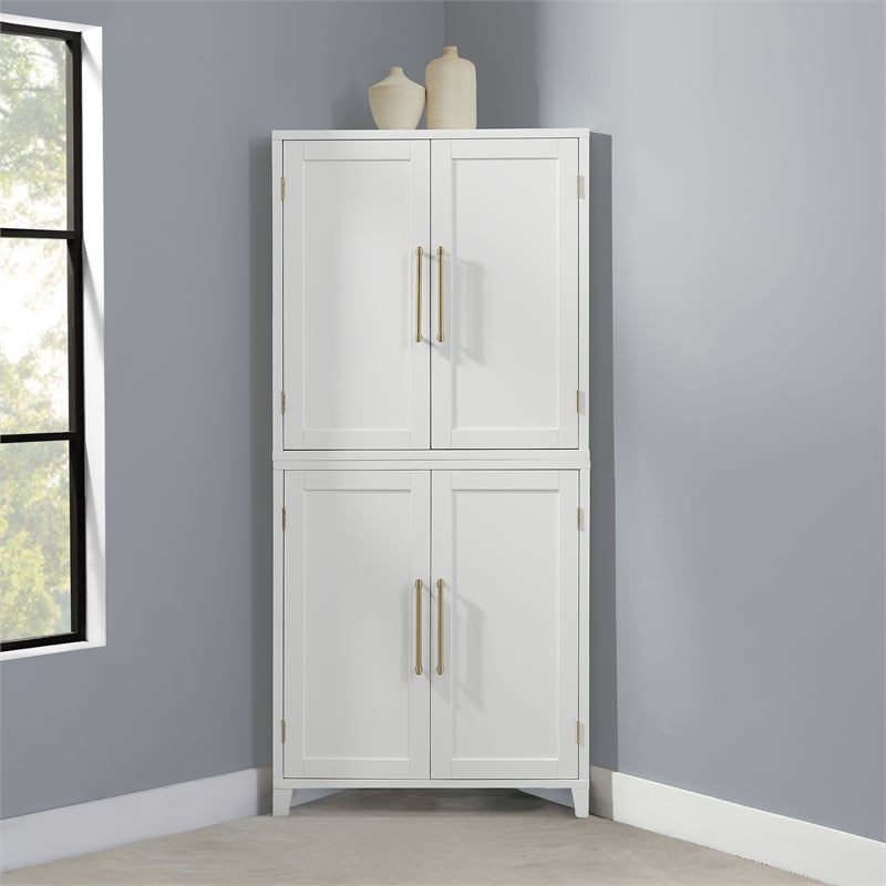Crosley Furniture Roarke Corner Kitchen Storage Pantry Cabinet in White
