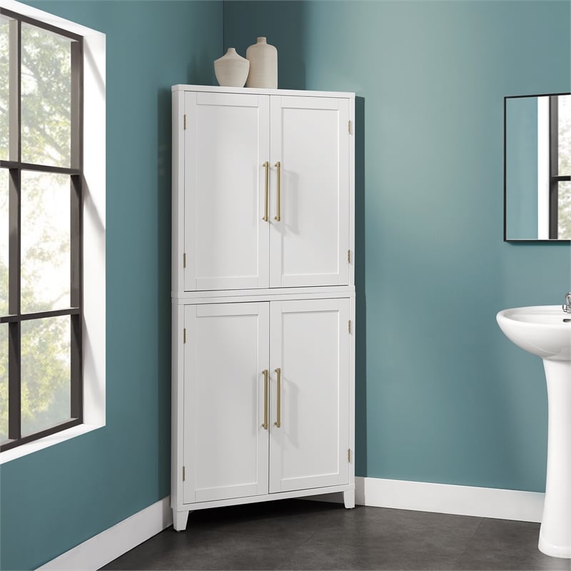 Crosley Furniture Roarke Corner Kitchen Storage Pantry Cabinet in White