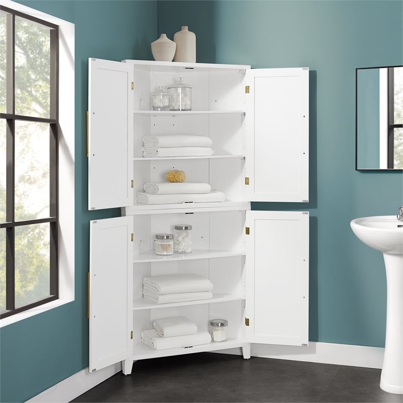 Crosley Furniture Roarke Corner Kitchen Storage Pantry Cabinet in White