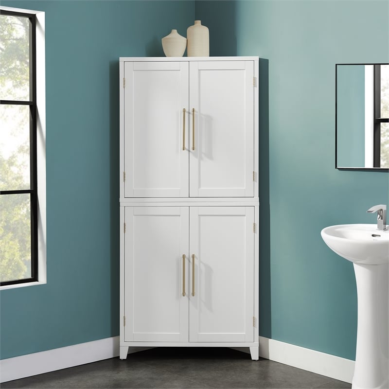 Crosley Furniture Roarke Corner Kitchen Storage Pantry Cabinet in White