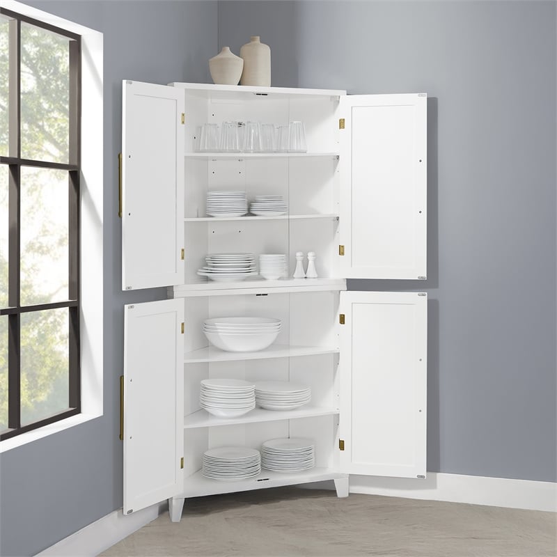 Crosley Furniture Roarke Corner Kitchen Storage Pantry Cabinet in White