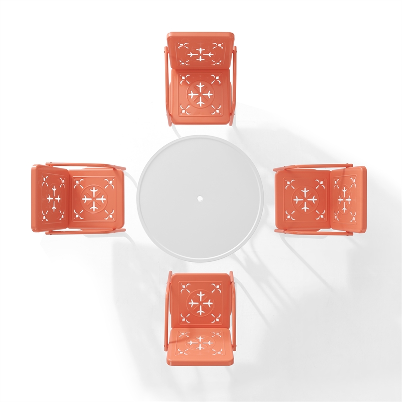 Crosley Furniture Azalea 5Pc Round Retro Outdoor Dining Set in Coral/White Satin