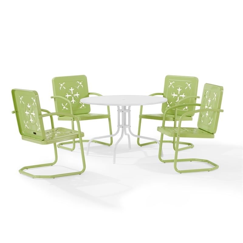 Crosley Furniture Azalea 5Pc Round Retro Outdoor Dining Set in Key Lime/White