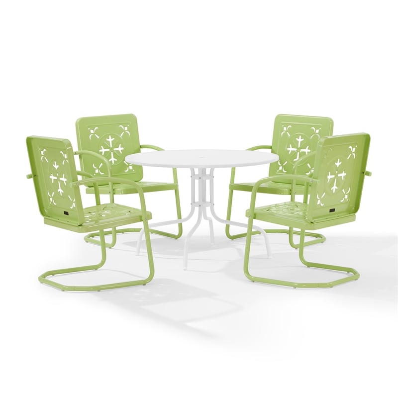 Crosley Furniture Azalea 5Pc Round Retro Outdoor Dining Set in Key Lime/White