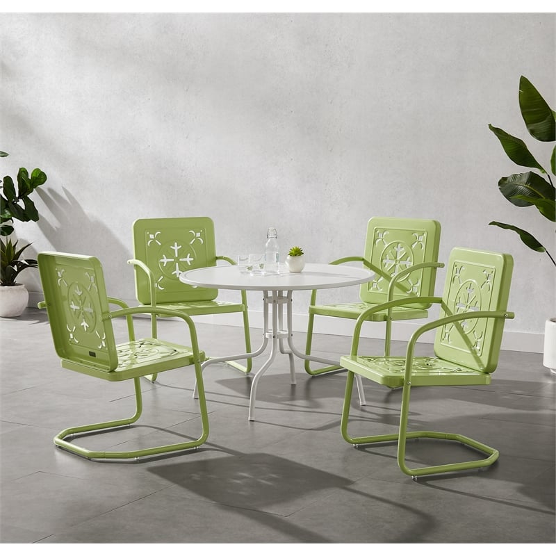 Crosley Furniture Azalea 5Pc Round Retro Outdoor Dining Set in Key Lime/White