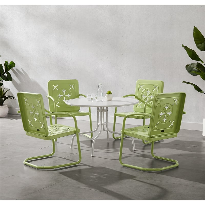 Crosley Furniture Azalea 5Pc Round Retro Outdoor Dining Set in Key Lime/White