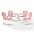 Crosley Furniture Azalea 5Pc Round Retro Outdoor Dining Set in Pink Gloss/White