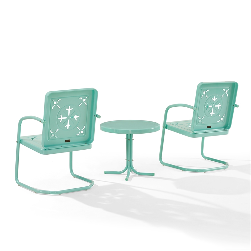 Crosley Furniture Azalea 3Pc Retro Outdoor 2 Chair & Table Set in Aqua Gloss