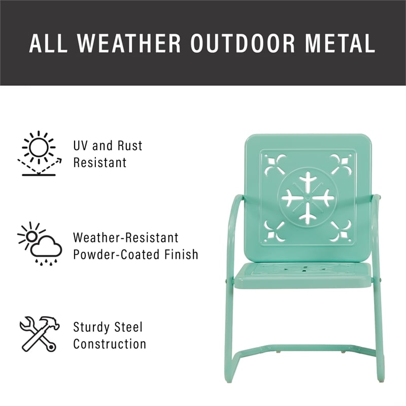 Crosley Furniture Azalea 3Pc Retro Outdoor 2 Chair & Table Set in Aqua Gloss