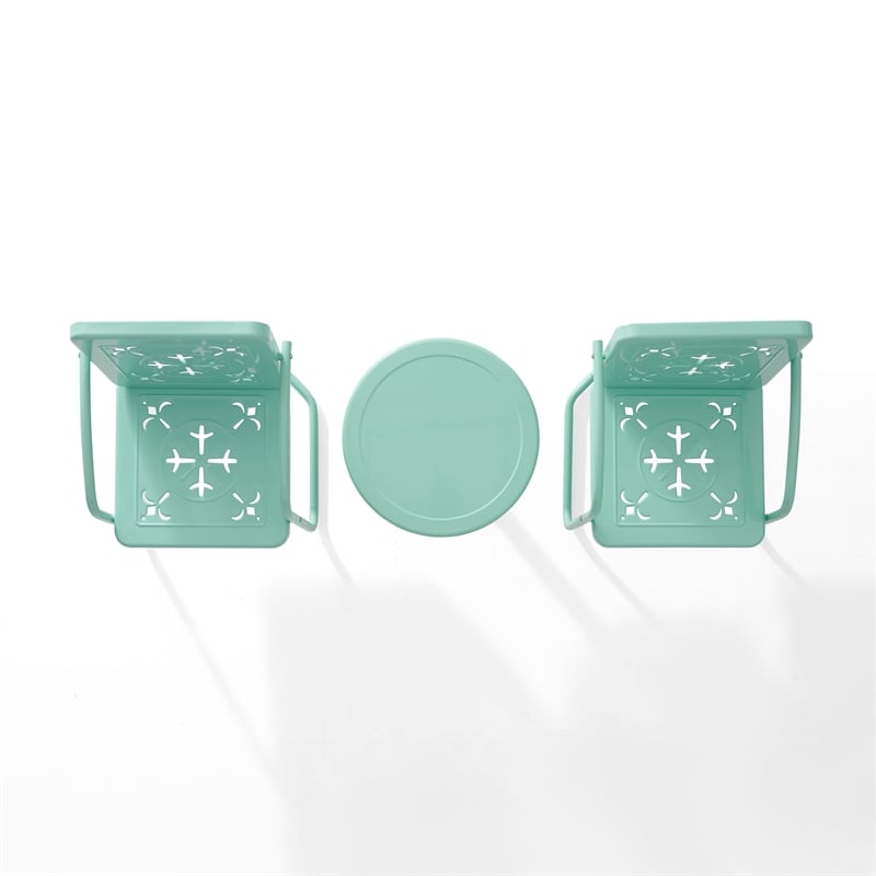 Crosley Furniture Azalea 3Pc Retro Outdoor 2 Chair & Table Set in Aqua Gloss