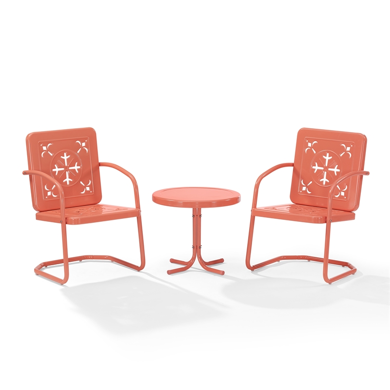 Crosley Furniture Azalea 3Pc Retro Outdoor 2 Chair & Table Set in Coral Gloss