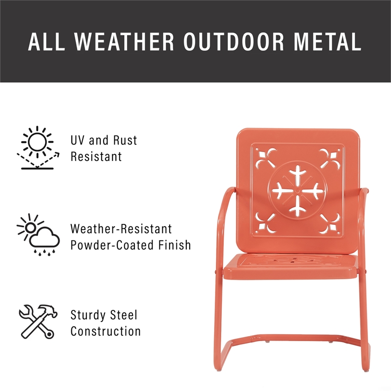 Crosley Furniture Azalea 3Pc Retro Outdoor 2 Chair & Table Set in Coral Gloss