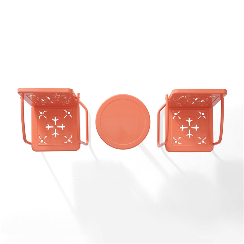 Crosley Furniture Azalea 3Pc Retro Outdoor 2 Chair & Table Set in Coral Gloss