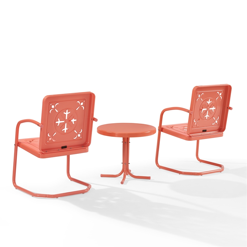 Crosley Furniture Azalea 3Pc Retro Outdoor 2 Chair & Table Set in Coral Gloss