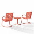 Crosley Furniture Azalea 3Pc Retro Outdoor 2 Chair & Table Set in Coral Gloss