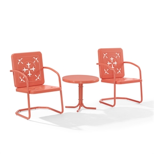 Crosley Furniture Azalea 3Pc Retro Outdoor 2 Chair & Table Set in Coral Gloss