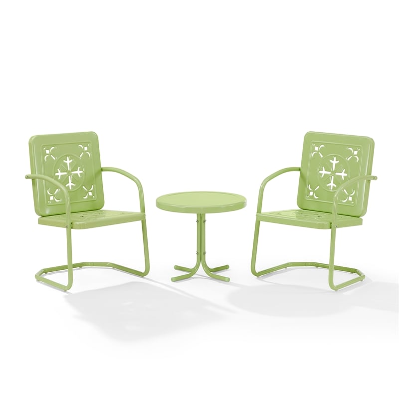 Crosley Furniture Azalea 3Pc Retro Outdoor 2 Chair & Table Set in Key Lime Gloss
