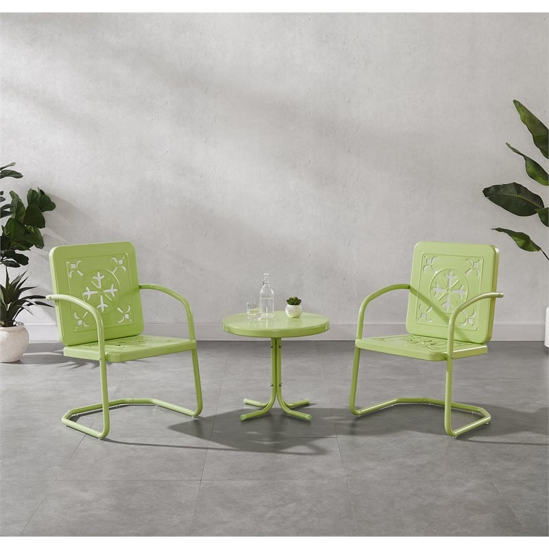 Crosley Furniture Azalea 3Pc Retro Outdoor 2 Chair & Table Set in Key Lime Gloss