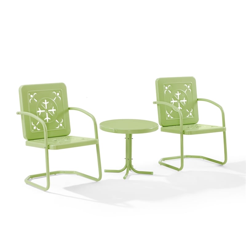 Crosley Furniture Azalea 3Pc Retro Outdoor 2 Chair & Table Set in Key Lime Gloss