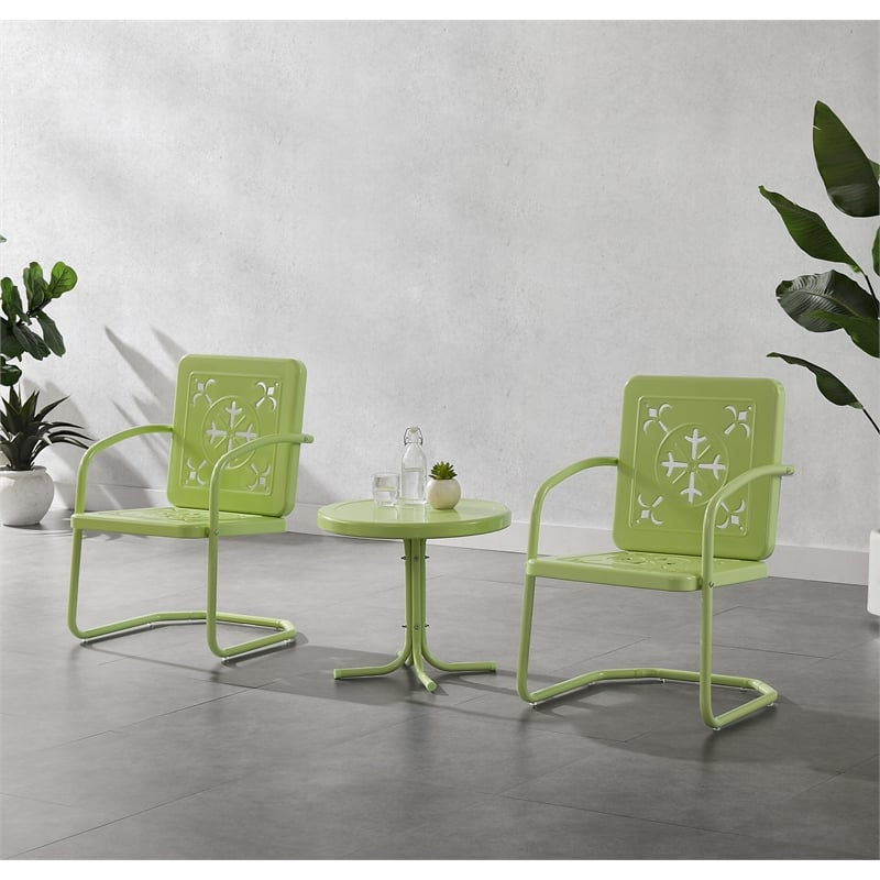 Crosley Furniture Azalea 3Pc Retro Outdoor 2 Chair & Table Set in Key Lime Gloss