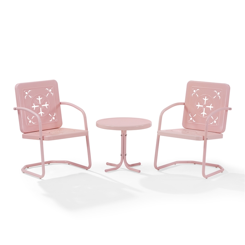 Crosley Furniture Azalea 3Pc Retro Outdoor 2 Chair & Table Set in Pink Gloss