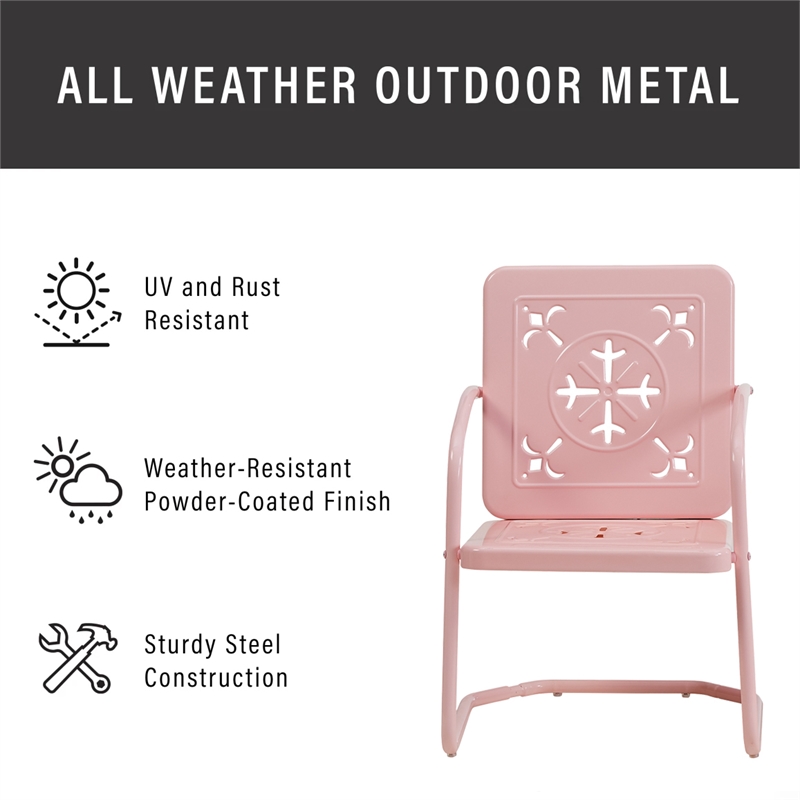 Crosley Furniture Azalea 3Pc Retro Outdoor 2 Chair & Table Set in Pink Gloss