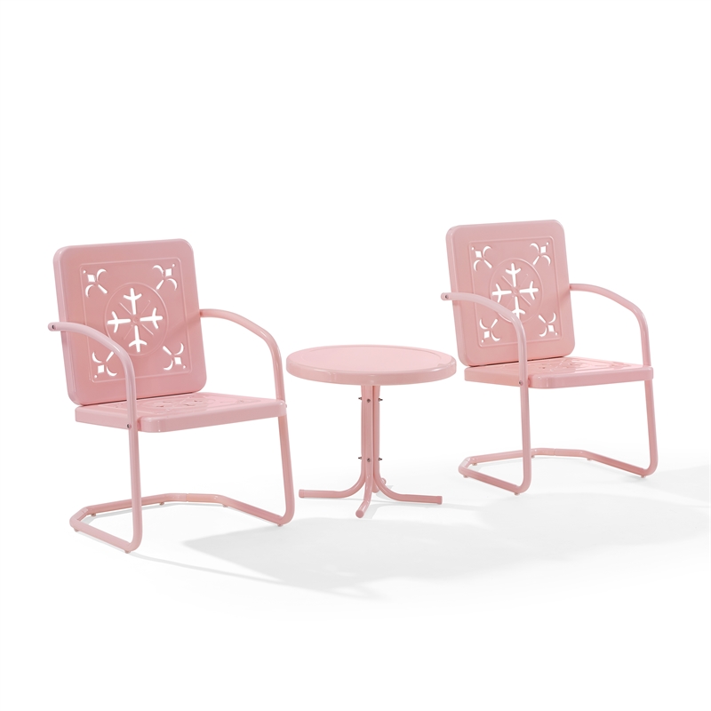Crosley Furniture Azalea 3Pc Retro Outdoor 2 Chair & Table Set in Pink Gloss