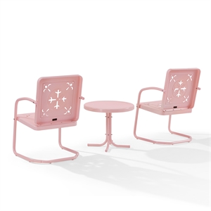 Crosley Furniture Azalea 3Pc Retro Outdoor 2 Chair & Table Set in Pink Gloss